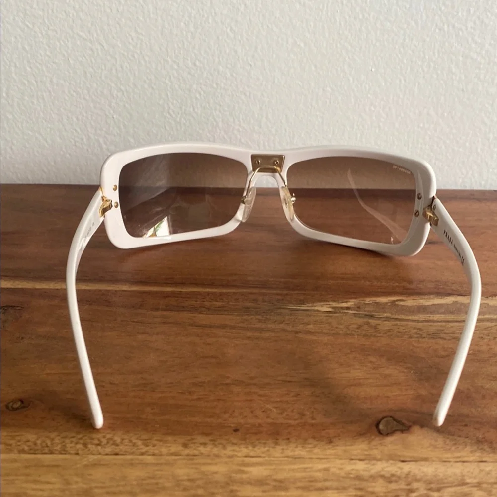 Prada White Sunglasses with Gold Accents - Picture 3 of 6